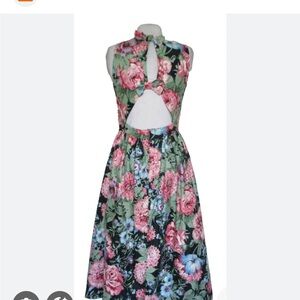 Floral ladies vintage retro 11/12 Dress Black Pink bow tea party garden wedding